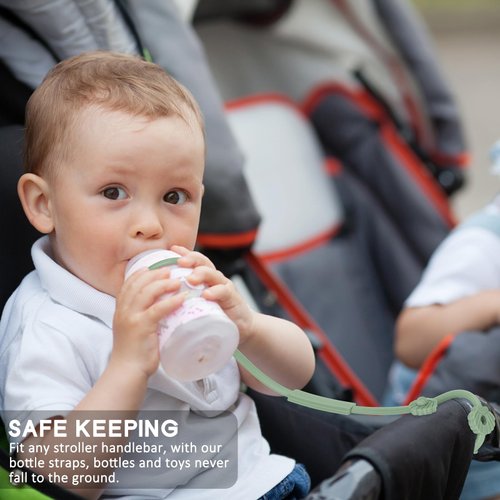 Toy Safety Straps, Socub Silicone Adjustable Baby Pacifier Teether Straps, 2pcs Toddler Toy Bottle Harness Straps for Strollers, High Chair, Cribs, Bags, BPA Free, Sage, Ether