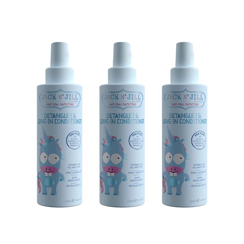 Jack N' Jill Natural Bathtime Detangler and Leave-In Conditioner - Suitable for All Hair Types, Extra Moisturising, Silicone-Free, Cruelty-Free, Vegan - 200 mL (Pack of 3)