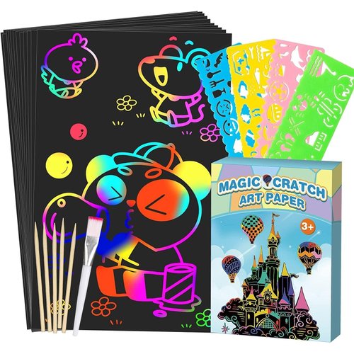 Smasiagon Scratch Paper Art Set for Kids: 60 Pcs Magic Black Scratch Off Art Crafts Kits Colorful Drawing Toys for 3-12 Year Old Girls Boys Halloween Party Favor Game DIY Birthday Christmas Gift