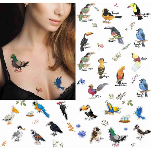 Dopetattoo 24 sheets Temporary Tattoos Birds Toucan Bird Fake Tattoos for Kids