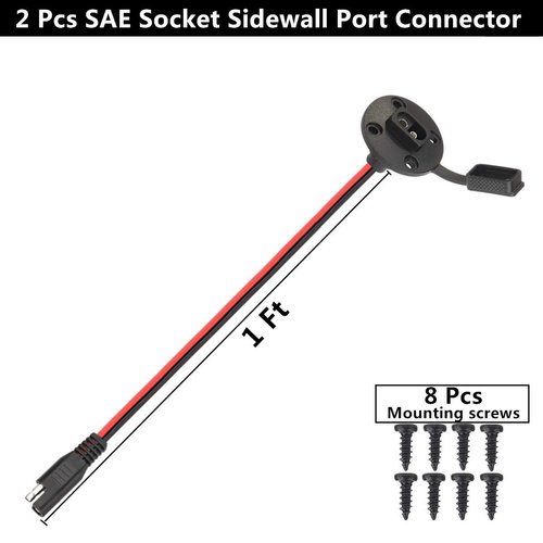 SAE Power Socket Sidewall Port Connector Extension 16AWG Cable, 2 Pin SAE To SAE Weatherproof Quick Connect Plug for Solar Generator Battery Charger, Pack of 2