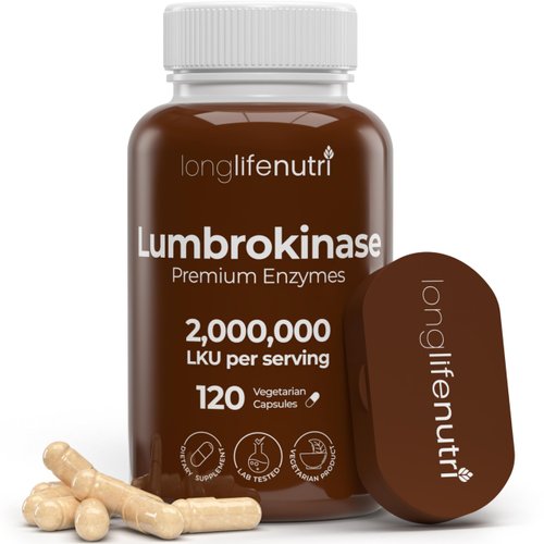 LongLifeNutri Lumbrokinase 100mg – Maximum Activity 2,000,000 Units Per Serving, 120 Vegetarian Capsules, 2-Month Supply, Natural Enzyme Supplement for Circulatory Health, Lab Tested, Made in USA
