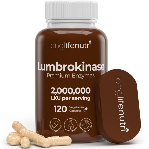 LongLifeNutri Lumbrokinase 100mg – Maximum Activity 2,000,000 Units Per Serving, 120 Vegetarian Capsules, 2-Month Supply, Natural Enzyme Supplement for Circulatory Health, Lab Tested, Made in USA