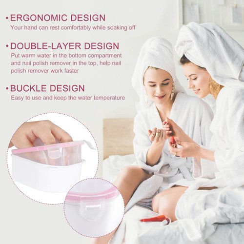 Nail Soaking Bowl, Double Layer Manicure Bowls, Upgrade Thicken Acetone Soaking Bowls with Cuticle Peeler and Pusher for Salon Home Nail Art