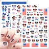 Independence Day Cartoon Nail Art Stickers 3D Self-Adhesive Designer Nail Stickers USA Patriotic Hearts Mouse Nail Design 4th of July Nail Decals for Women DIY Cute Holiday Nail Decoration 6 Sheets