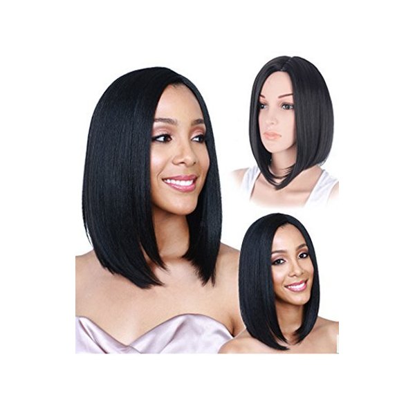 TSNOMORE Black Bob Wig for Women Shoulder-length Straight Short Synthetic Wig for Girls Halloween Costume Party Cosplay Wig