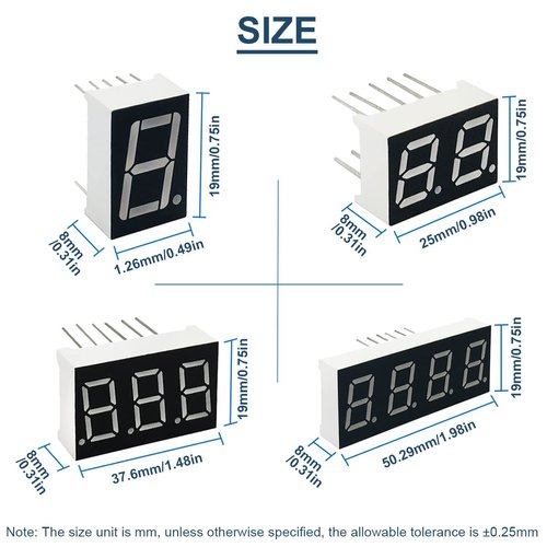 DAOKAI 10 Pcs Common Anode 10-Pin 12-Pin 1 Bit / 2 Bit / 3 Bit / 4 Bit 0.56" 7 Segment Red LED Display Digital Tube with Jump Wire