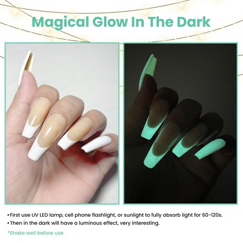 YTD Likomey Glow in the Dark Gel Polish,15ml White Green Luminous Glow Effect UV Nails Gel,Fluorescent Bright Neon Shiny Salon Home DIY UV Manicure Nail Art Varnish,YG379