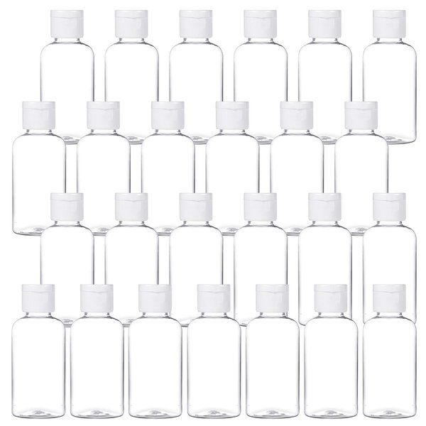 50ML Plastic Empty Bottles Clear Travel Containers Travel Size Bottles with Flip Cap, HDPE Squeezable Refillable Toiletry/Cosmetic Bottles - Set of 25 - Oval Design (clear)