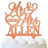 Personalized Wedding Cake Topper - Wedding Cake Decoration, Elegant Customized Mr Mrs Wedding Cake Topper, Last Name & Date w/Heart - Wood Colors
