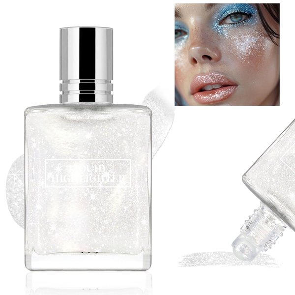 HOSAILY Liquid Highlighter Sparkle Waterproof Moisturizing Long Lasting Shimmer Body Glow Oil Quick-Drying Non-Greasy Roll on Glitter Highlighter Makeup for Face Eye Liquid Luxurious Illuminator