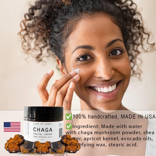 life of genki Chaga mushroom all natural Facial Lotion 2oz MADE IN USA Cedarwood scent Shea Butter Moisturizers face cream store elasticity antioxidant paragons free