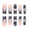 DANMANR Fake Nails Black Long Press on Coffin Nails Heart Crystal Full Cover Acrylic French Shiny Fake Nails for Women and Girls 24PCS