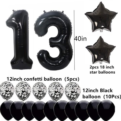 13th Birthday Decorations Party Supplies, Black 13 Number Balloons for Birthday Party Supplies,Anniversary Events Decorations and Sweet 13 Party,13th Anniversary(Black 13)
