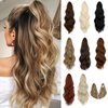 FELENDY 16" Ponytail Extension Small Claw Clip Curly Ponytail Hair Extensions Long Wavy Pony tails Hairpiece Cute Jaw Clips for Women Light Brown