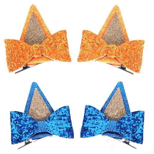 IKUHRMO Blue Ears Hair Clips, 4 PCS Hair Pin Barrettes Hair Accessories for Halloween Costume Birthday Decorations Theme Party Supplies Cosplay (Blue+Orange)