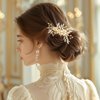 Kisshine Flower Bride Wedding Hair Comb Gold Rhinestone Headpiece Bridal Crystal Leaf Hair Accessories for Women and Girls