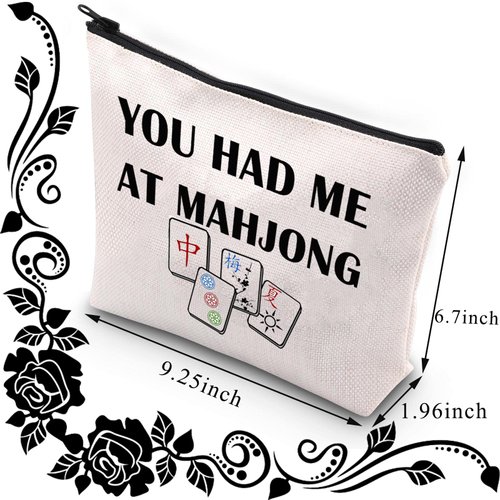 BDPWSS Funny Mahjong Makeup Bag Mahjong Lover Gift Mahjong Tiles Bag Mahjong Girl Cosmetic Bag Mahjong Board Game Storage Bag Mah Jongg Player Gift (Had at maj)
