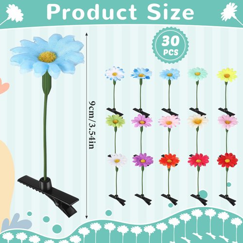 Luinabio 30 Pcs Bean Sprout Hair Clips Mixed Style Plant Hairpins Flower Plant Hair Clip Little Grass Barrette Butterfly Headwear Hair Accessories for Women Girl School Home Party (Vivid Flower)
