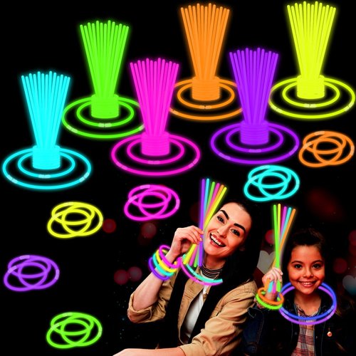 Leetous 8" Glow Sticks Party Pack-50,Light up Bracelets & Necklaces Accessories for Kids, Neon Glow in the Dark Party Favor Supplies Decorations for Halloween, Birthday, Camping Activities