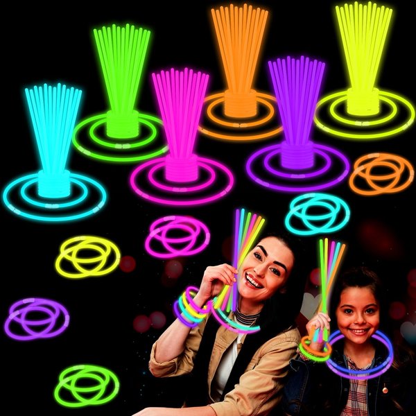 Leetous 8" Glow Sticks Party Pack-50,Light up Bracelets & Necklaces Accessories for Kids, Neon Glow in the Dark Party Favor Supplies Decorations for Halloween, Birthday, Camping Activities