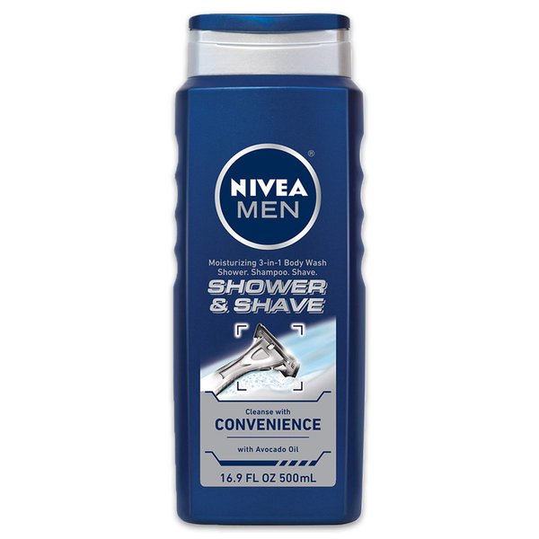 NIVEA Men Shower & Shave 3-in-1 Body Wash - Shower, Shampoo and Shave With Moisture - 16.9 fl. oz Bottle