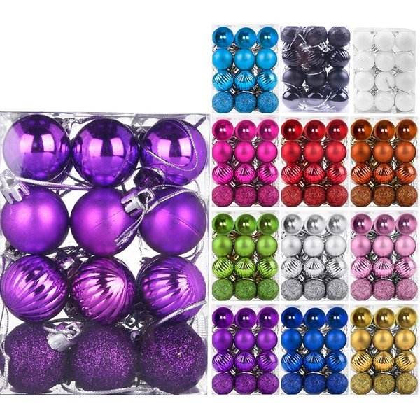 Emopeak 24Pcs Christmas Balls Ornaments for Xmas Christmas Tree - 4 Style Shatterproof Christmas Tree Decorations Hanging Ball for Holiday Wedding Party Decoration (Purple, 1.3"/3.2CM)