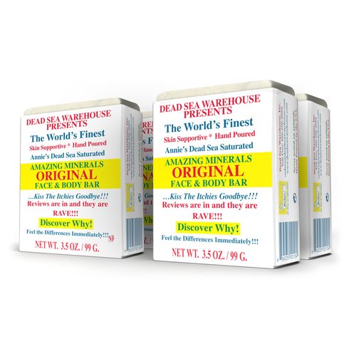Dead Sea Warehouse – Amazing Minerals Original Face & Body Bar – 3.5 OZ – Dead Sea Salt Soap – All Natural – Soothes & Supports Healthy Skin – 4-Pack