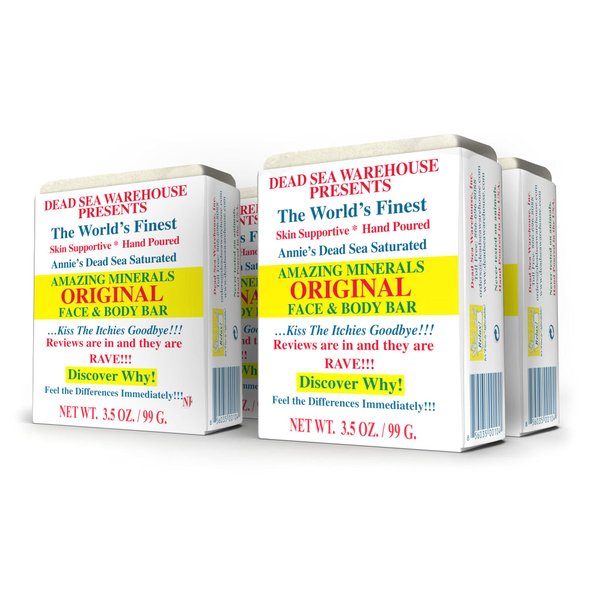 Dead Sea Warehouse – Amazing Minerals Original Face & Body Bar – 3.5 OZ – Dead Sea Salt Soap – All Natural – Soothes & Supports Healthy Skin – 4-Pack