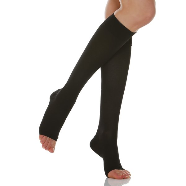 Relaxsan Basic 850A (1 Pair - Black 5/XXL) - open-toe moderate support knee high socks 15-20 mmHg, 100% Made in Italy