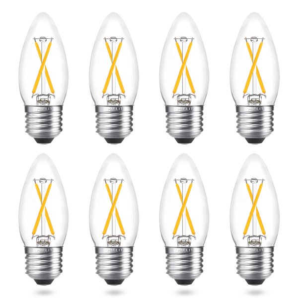 AIELIT B11 Vintage E26 LED Candelabra Light Bulbs, 2W (25W Equivalent), Warm White 2700K, Clear Glass, 200 Lumens, Dimmable LED Edison Bulb for Chandelier Ceiling Fan Pendant Lights, 8-Pack