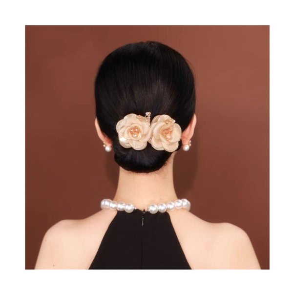Ins Style Elegant Lazy Hair Curler, Crystal Hair Bun Maker, French Twist Hairstyle Bun Hair Accessories (Rose)
