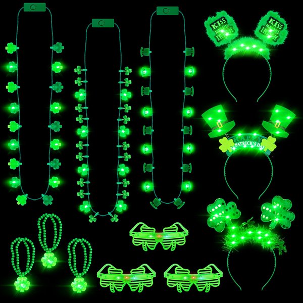 EOBOH st patricks 3pcs light necklace headband glasses bracelet