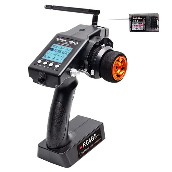 DTXMX Radiolink RC4GS V3 5 Channels RC Transmitter and Gyro Receiver R6FG 2.4GHz RC Radio Controller 30 Models Storage for RC Car,Boat,Tanks,Crawler,Truck Black