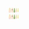 MISUD Long Coffin Press on Nails Spring Ballerina Fake Nails Glossy Glue on Nails Green French Tip Acrylic Nails Bling Glitter Arificial Nails Luxury 3D Butterfly Stick on False Nails 24 pcs