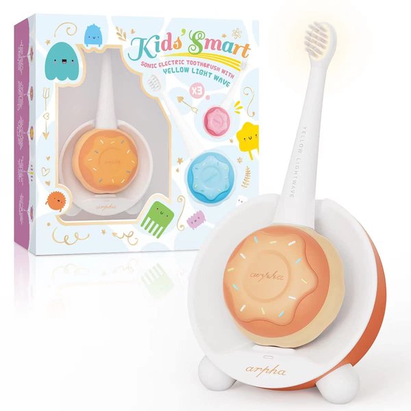 Kids Electric Power Toothbrush Age 1-4, Easy-Grip Silicone Handle, 3 Modes with 2 Minutes Smart Timer, Rechargeable Toothbrush, Orange