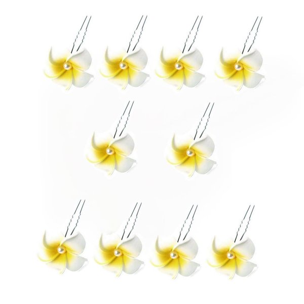 10 Pieces Hawaii Plumeria Flower Bride Wedding Hair Pins, Crystal Pearl Flower Hair Barrettes for Women Bridal Wedding Jewelry Accessories Gift Stocking Stuffers for Girls