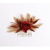 Ivory pampas grass burgundy rose hair comb, ivory burgundy rustic hair piece