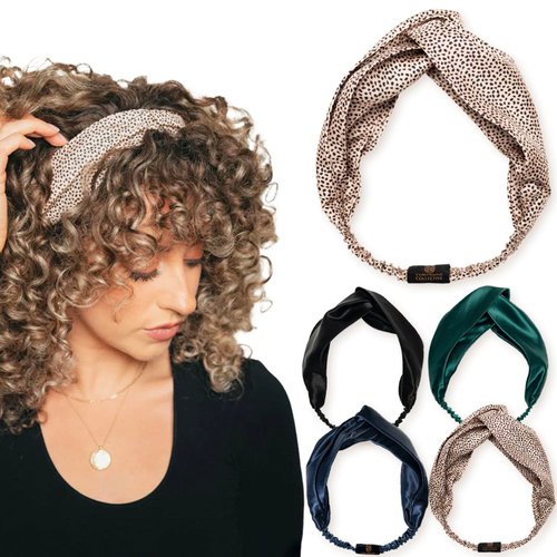 Real Mulberry Silk Headband for Women | Elastic Silky Head Band for Thick, Curly Hair | Non Slip, No Crease Fashion Headband | Silk Headband for Sleeping, Hair Band for Washing Face (Leopard)