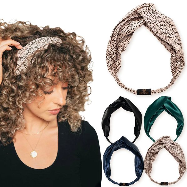 Real Mulberry Silk Headband for Women | Elastic Silky Head Band for Thick, Curly Hair | Non Slip, No Crease Fashion Headband | Silk Headband for Sleeping, Hair Band for Washing Face (Leopard)