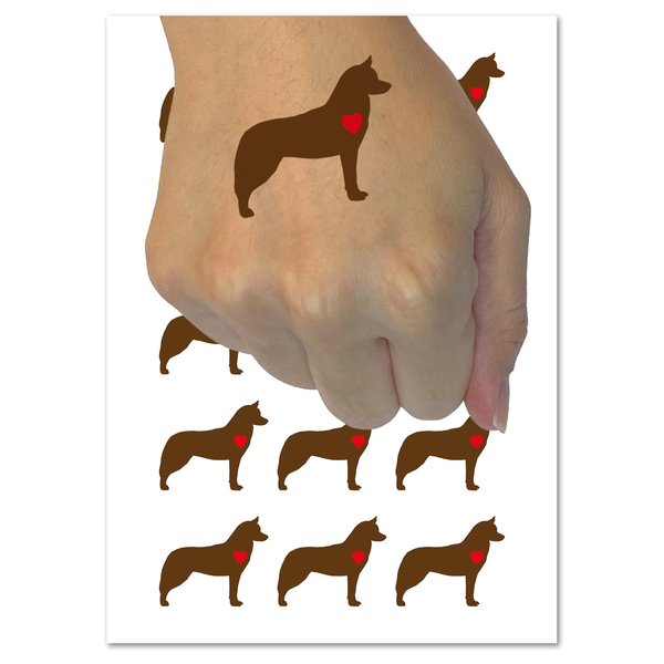 Siberian Husky Dog with Heart Temporary Tattoo Water Resistant Fake Body Art Set Collection - 15 2" Tattoos (1 Sheet)