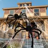 UMEELR Halloween 200In Huge Spider Web with 2 Giant Realistic Looking Hairy Spiders Halloween Decorations Props Creepy Decor Outdoor Indoor (35.5In and 30In)