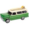 1965 Chevy Suburban Green Metallic and Cream with Two Surfboards Surf Rods Limited Edition to 3600 Pieces Worldwide 1/64 Diecast Model Car by Auto World CP7831