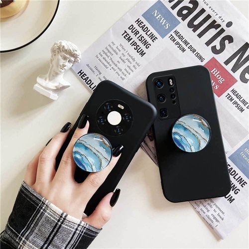 WUYULB Clear Crystal Glitter Expandible Collapsible Moblile Phone Grip Stand Holder for Smartphones and Tablets Cell Phone Accessory (Aqua Blue Rose Gold Wave)