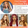 22Inch Highlight Ombre Lace Front Wigs Human Hair 13X4 5/27 Honey Blonde HD Lace Front Wig Pre Plucked with Baby Hair Ombre Straight Lace Front Wig Brazilian Human Hair for Women 180% Density