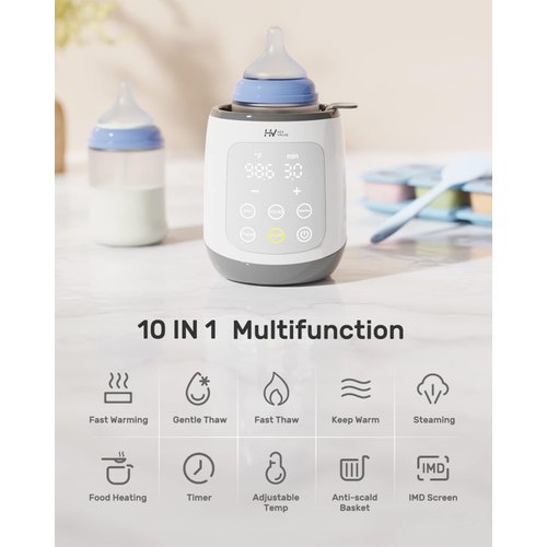 HEYVALUE Bottle Warmer, Baby Bottle Warmer 10-in-1 Fast Baby Food Heater&Thaw BPA-Free Milk Warmer with IMD LED Display Accurate Temperature Control for Breastmilk or Formula for Bottles
