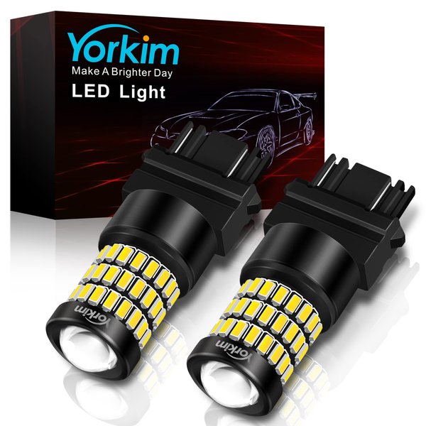 Yorkim 3157 Led Bulb White 3157 Led Reverse Lights Bulb with Projector 3056 3156 3057 4057 4157 T25 Led Bulbs replacement for Backup Reverse Light Tail Light Brake Light DRL, Pack of 2