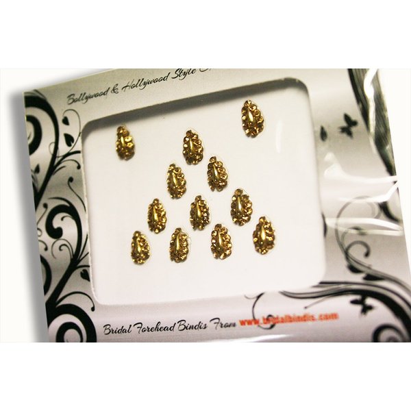 Forehead Jewelry TEAR DROP BridalBindis 12 GOLD Premium Pack face Bindi Jewels reusable body jewel stick on Fancy Tattoo. - BB4