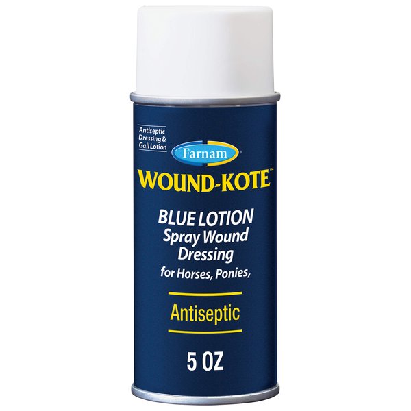 Farnam Wound-Kote Blue Lotion Spray Horse Wound Care for use on Horses and Dogs, Antiseptic Properties, for Minor Wounds, Cuts and Sores, 5 Oz