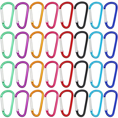 H&W 1.8'' 32pcs Small Aluminum Carabiner D Ring 8 Colors, Durable Spring-Loaded Gate Carabiners Clips Hook, Sport Accessories, with Gift Steel Rings 32pcs, for para-Cord Crafts